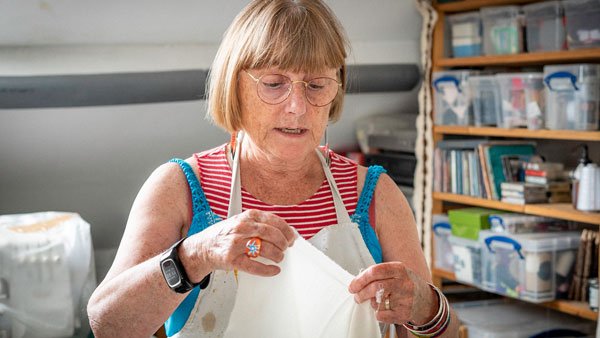 Personal Alarm Watch worn by elderly lady
