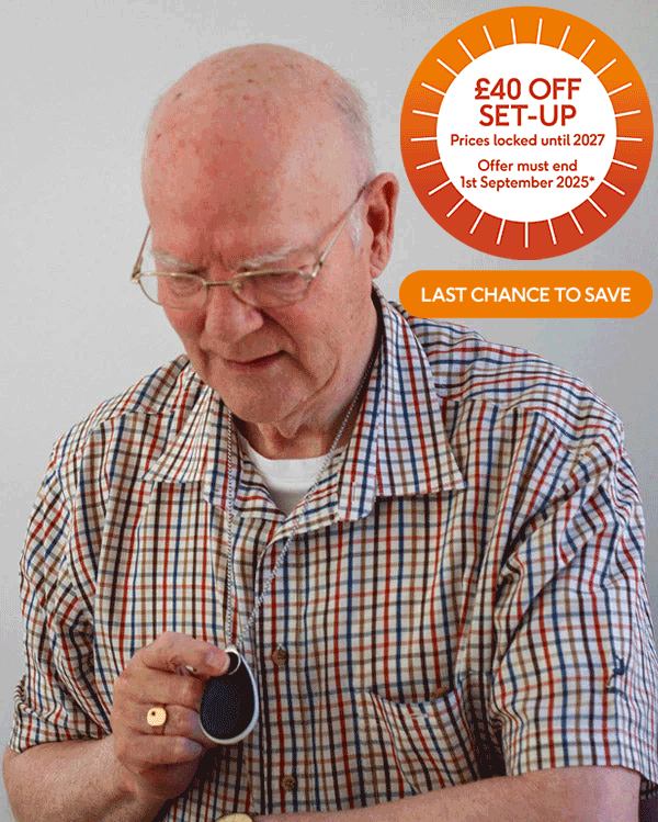 Elderly man with Taking Care GO